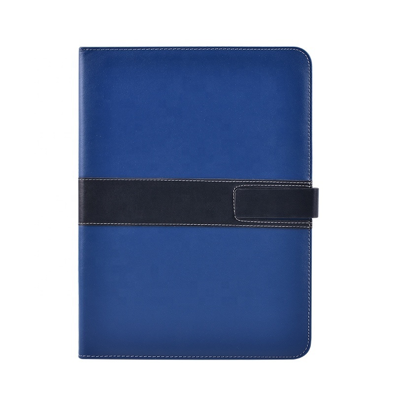 Office Document Organizer With Business Card Holders Blue A4 PU Leather Resume Portfolio Folder