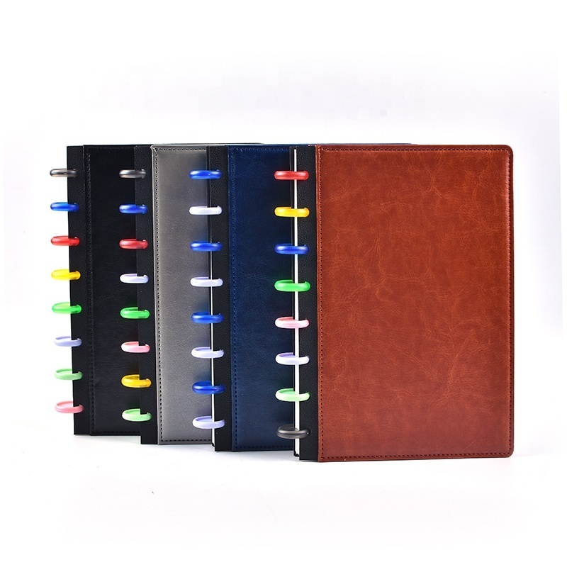 Creative Disc Binding Journal PU Leather Cover Spirale Linen Book Printing lined Notebook Spiral