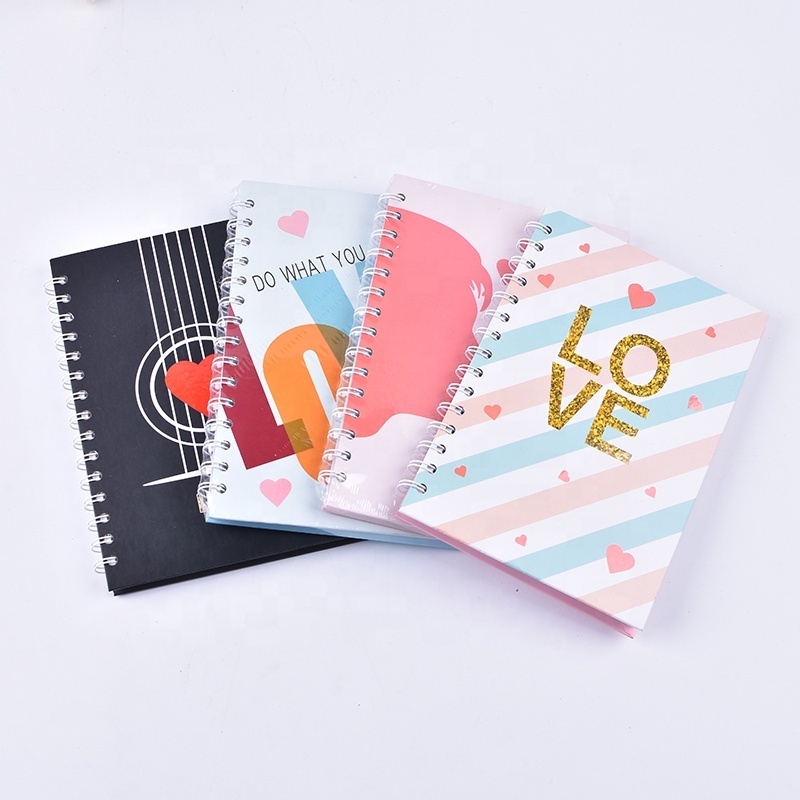 School Office Cute Love Heart Design Double Ring Spiral Wire Notebook With Line pages