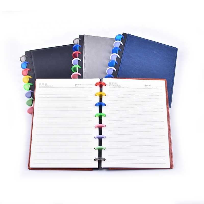 Creative Disc Binding Journal PU Leather Cover Spirale Linen Book Printing lined Notebook Spiral