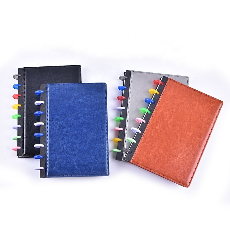 Creative Disc Binding Journal PU Leather Cover Spirale Linen Book Printing lined Notebook Spiral