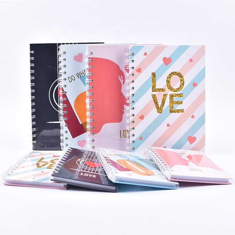 School Office Cute Love Heart Design Double Ring Spiral Wire Notebook With Line pages