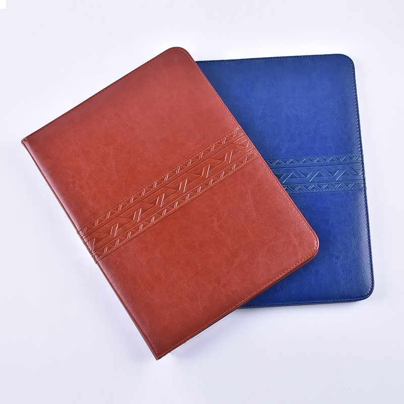 Custom A4 Business Document Folder Calculator Executive Conference Pu Leather Business Zip Portfolio