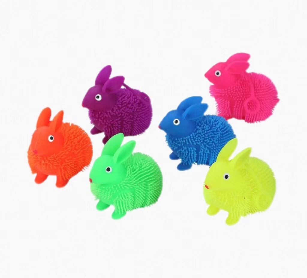 Jincan Hot Sale Squeeze For Kids Stress Balls Fidget Toy rabbit shape stress relief animal squishy flashing puffer ball