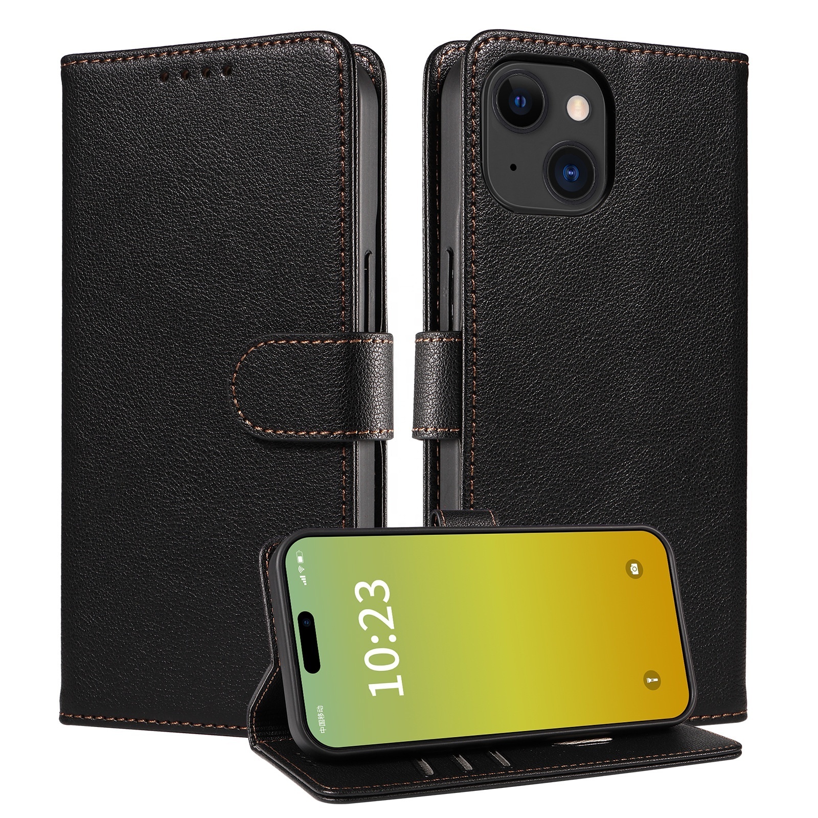 Synthetic Leather Shockproof Credit Card Holder Wallet Phone Case BFID Blocking Kickstand Phone Case for iPhone 15 14 13