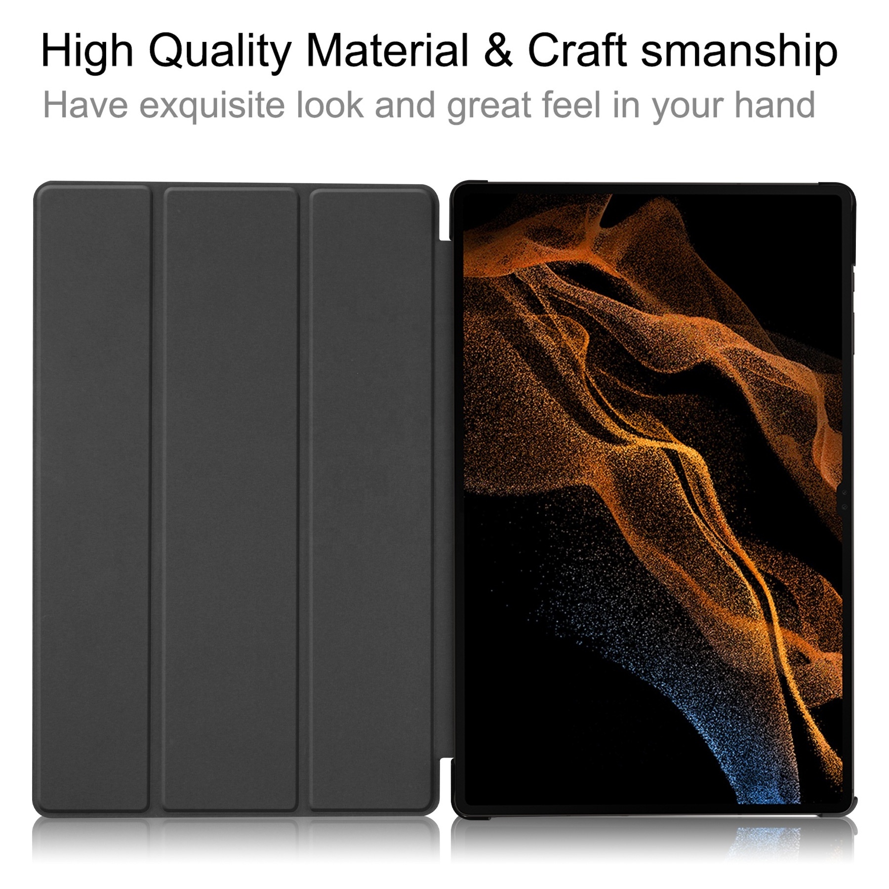 Trifold PU Leather Caster Hard Shell Flip Auto Wake or Sleep Smart Tablet Case For Samsung Galaxy Tab S8 Ultra 14.6 Inch