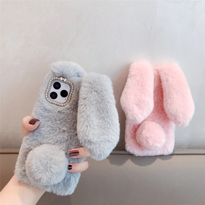 Rabbit Fur phone case Cute Animal Shape Phone Cover Cute Fluffy Bunny Phone Case for iPhone 11/12/13/14