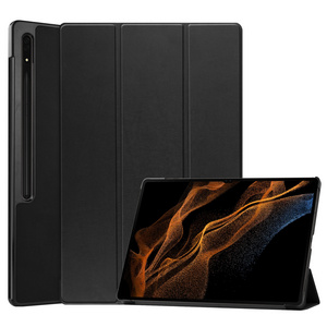 Trifold PU Leather Caster Hard Shell Flip Auto Wake or Sleep Smart Tablet Case For Samsung Galaxy Tab S8 Ultra 14.6 Inch