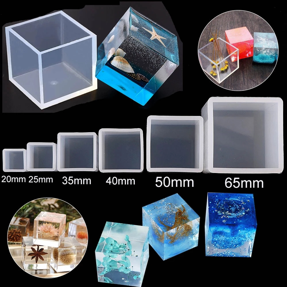 Resin Casting Molding Square Resin Mold Cube Silicone Molds for DIY Craft Making Silicone Clear Casting Molds (5size)