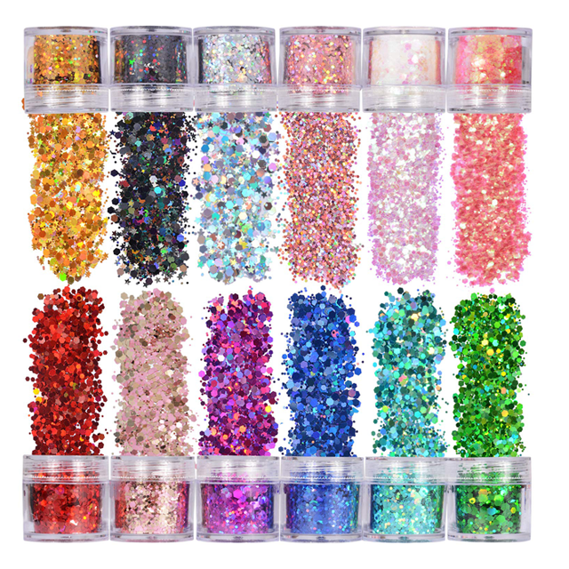 Cosmetic Chunky Glitter Purple Pink Green Color Mix, Holographic Nail Glitter Resin Glitter