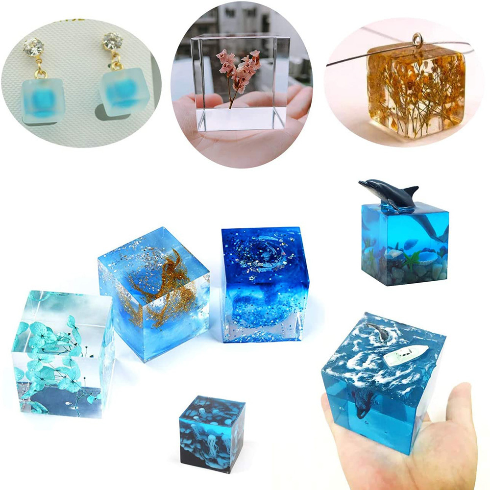 Resin Casting Molding Square Resin Mold Cube Silicone Molds for DIY Craft Making Silicone Clear Casting Molds (5size)