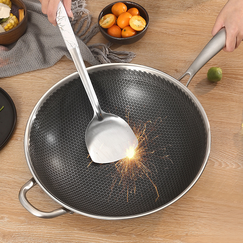 Customized pot Stainless Steel 316 Non-Stick Wok Frying Pan non stick Honeycomb Wok Set cookware Wok Pan