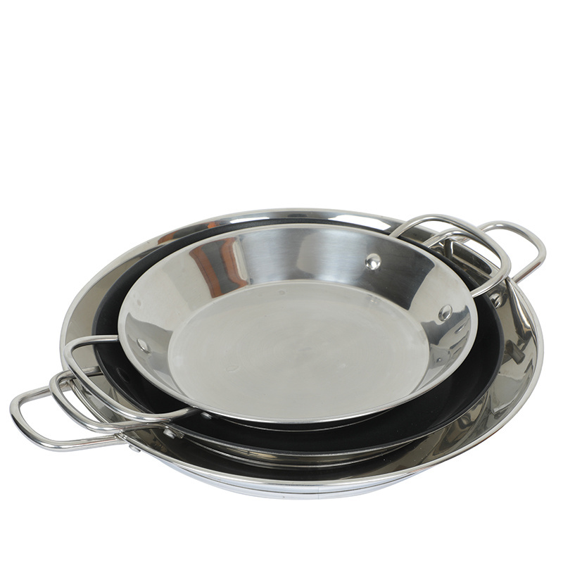 Thicken Flat Seafood Pot Pie Dish Frying Pan Paella Pans Stainless Steel Spain Composite Bottom Paella Pan stainless Steel