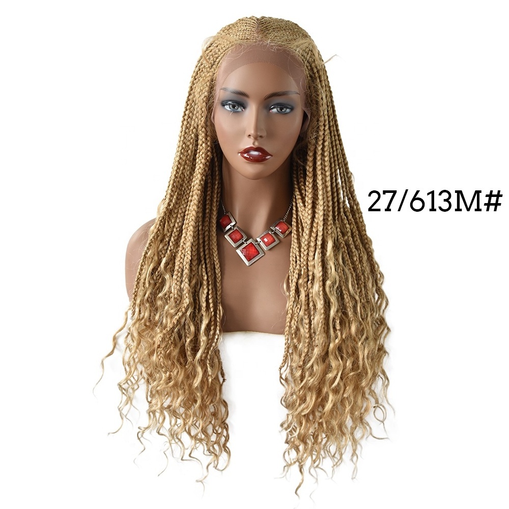 Natural Hairline Soft Comfortable Blonde Color Premium Synthetic Hair Crochet Twist Braids Lace Front Wigs