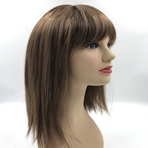 Long Straight Brown Color Synthetic Hair Fashion Cosplay Asian Women Wigs with Bangs