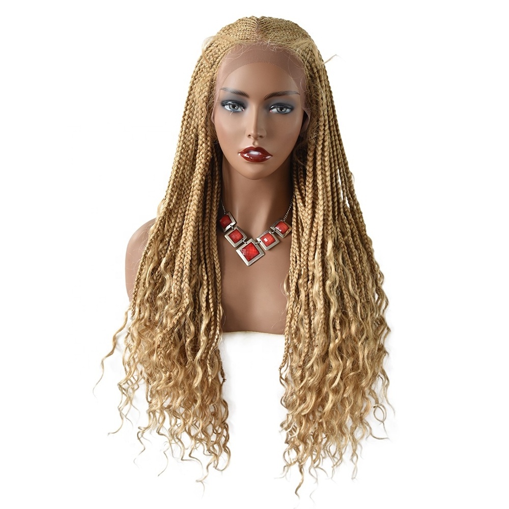 Natural Hairline Soft Comfortable Blonde Color Premium Synthetic Hair Crochet Twist Braids Lace Front Wigs