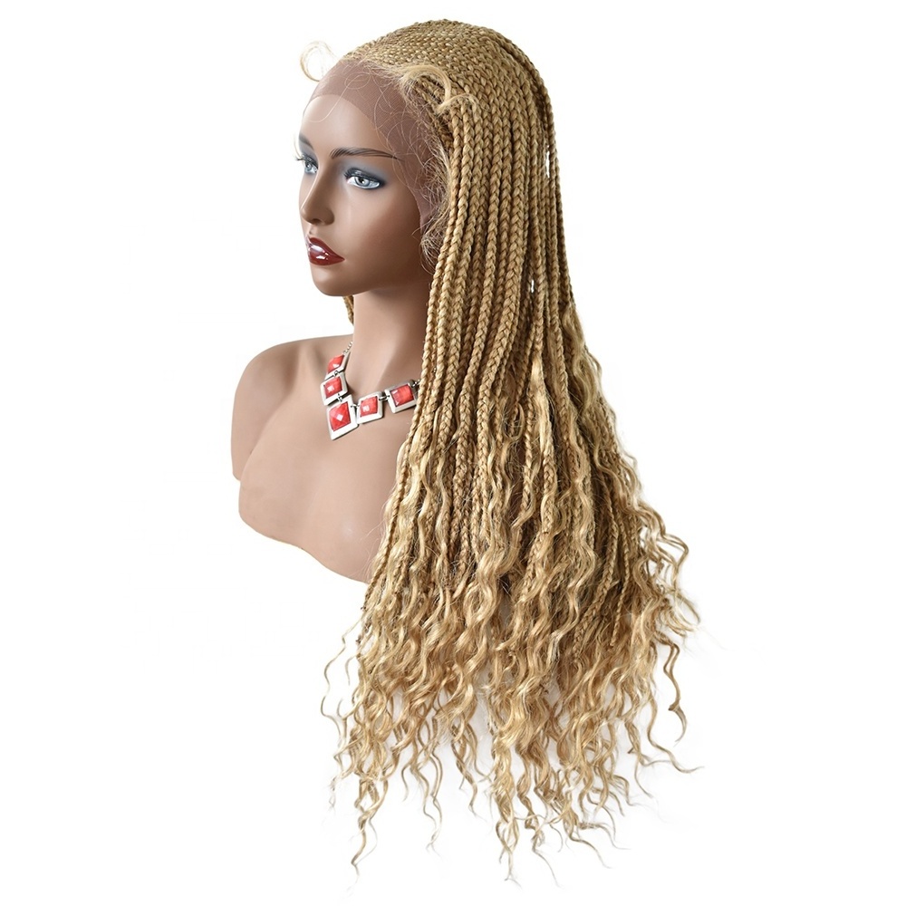 Natural Hairline Soft Comfortable Blonde Color Premium Synthetic Hair Crochet Twist Braids Lace Front Wigs