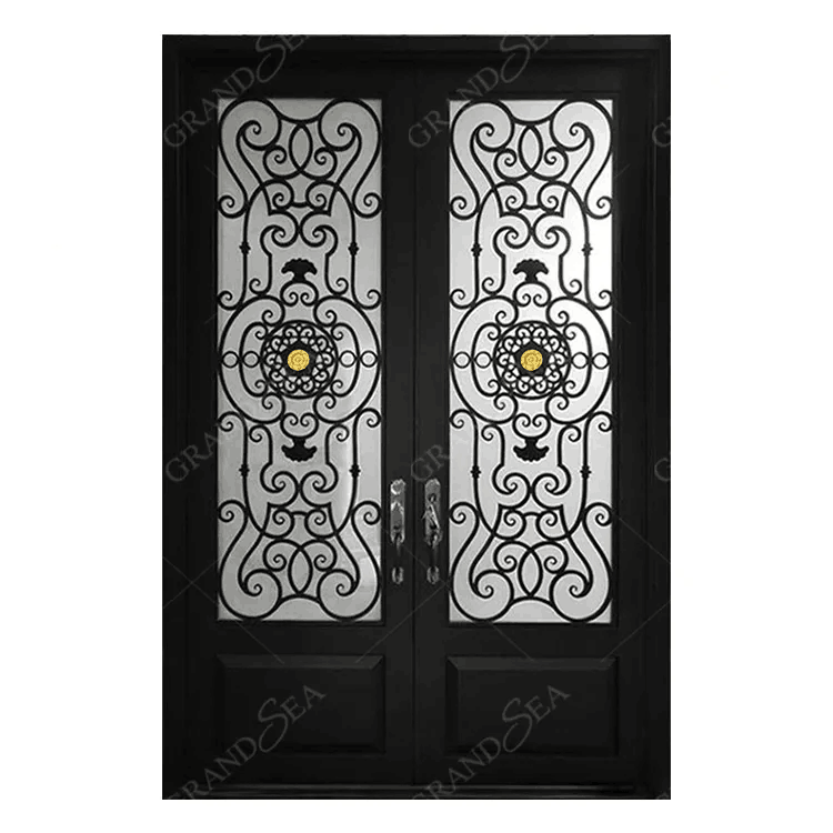 House Modern Exterior Security Metal Steel Double Open Wrought Iron Front Entry Doors With Intelligent Smart Lock