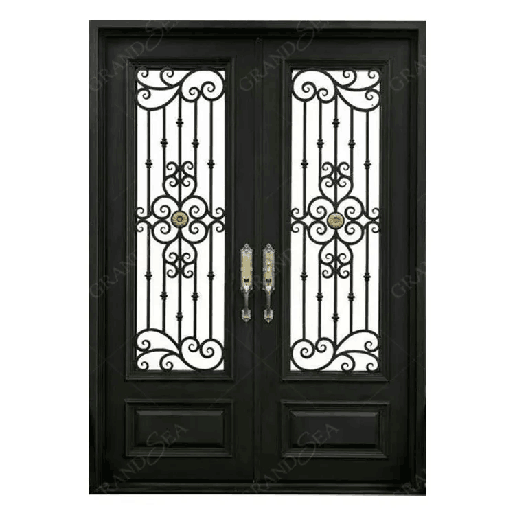 House Modern Exterior Security Metal Steel Double Open Wrought Iron Front Entry Doors With Intelligent Smart Lock