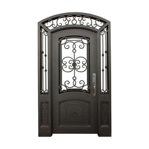 Solid security wrought iron exterior entrance french door with sidelight