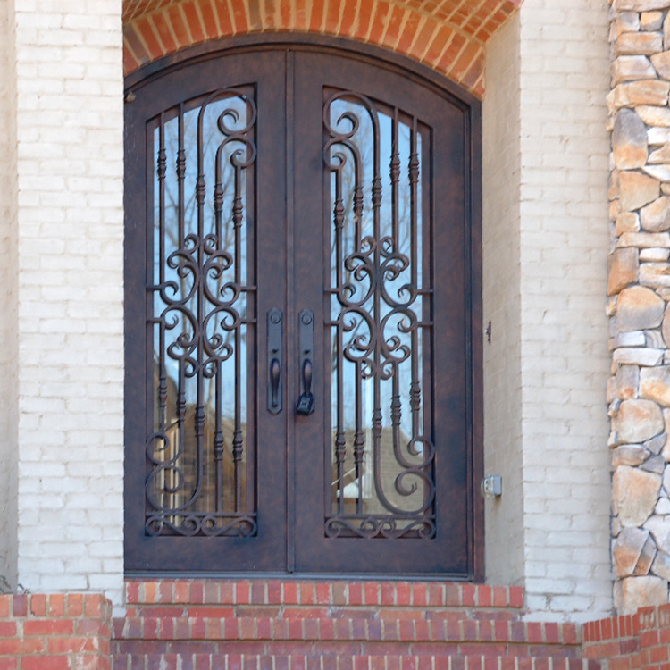 Simple fancy exterior front wrought iron security double door designs for house