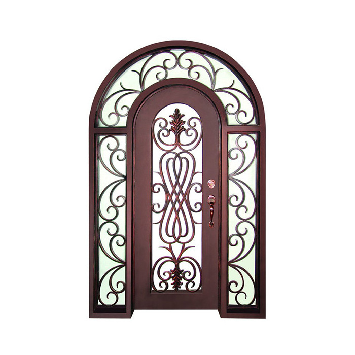 Solid security wrought iron exterior entrance french door with sidelight