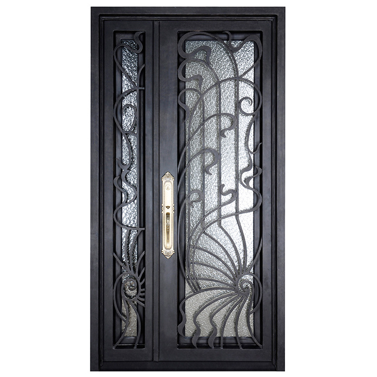 Classical ornamental flat top security iron single entry doors made in China