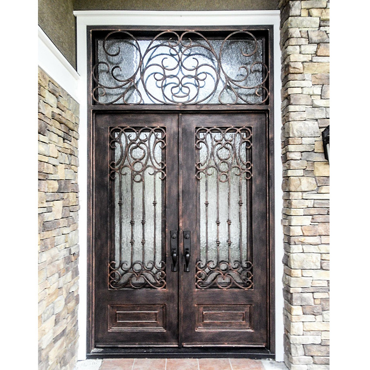 Wholesale prices double entry wrought iron glass door panels