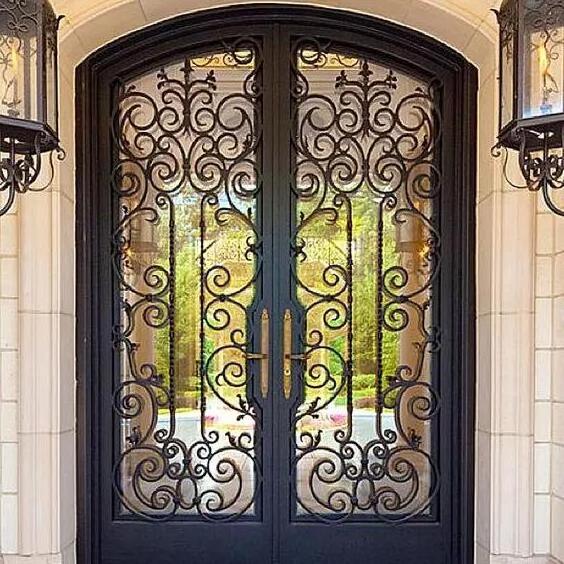 American Wrought Iron Entry Double Door Modern Screen Main Entry Rod House Storm Security Black Single Double