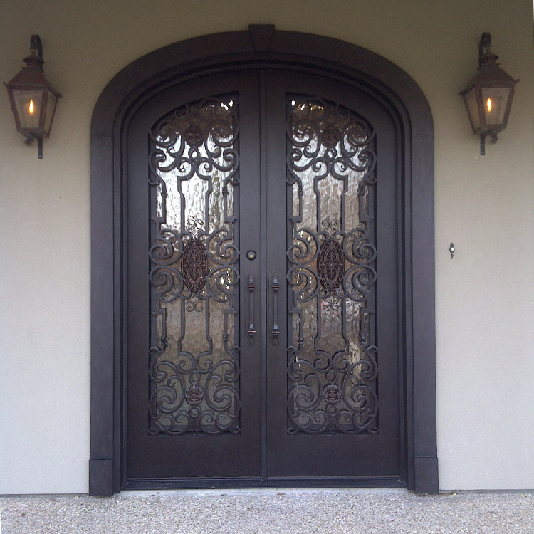 Simple fancy exterior front wrought iron security double door designs for house