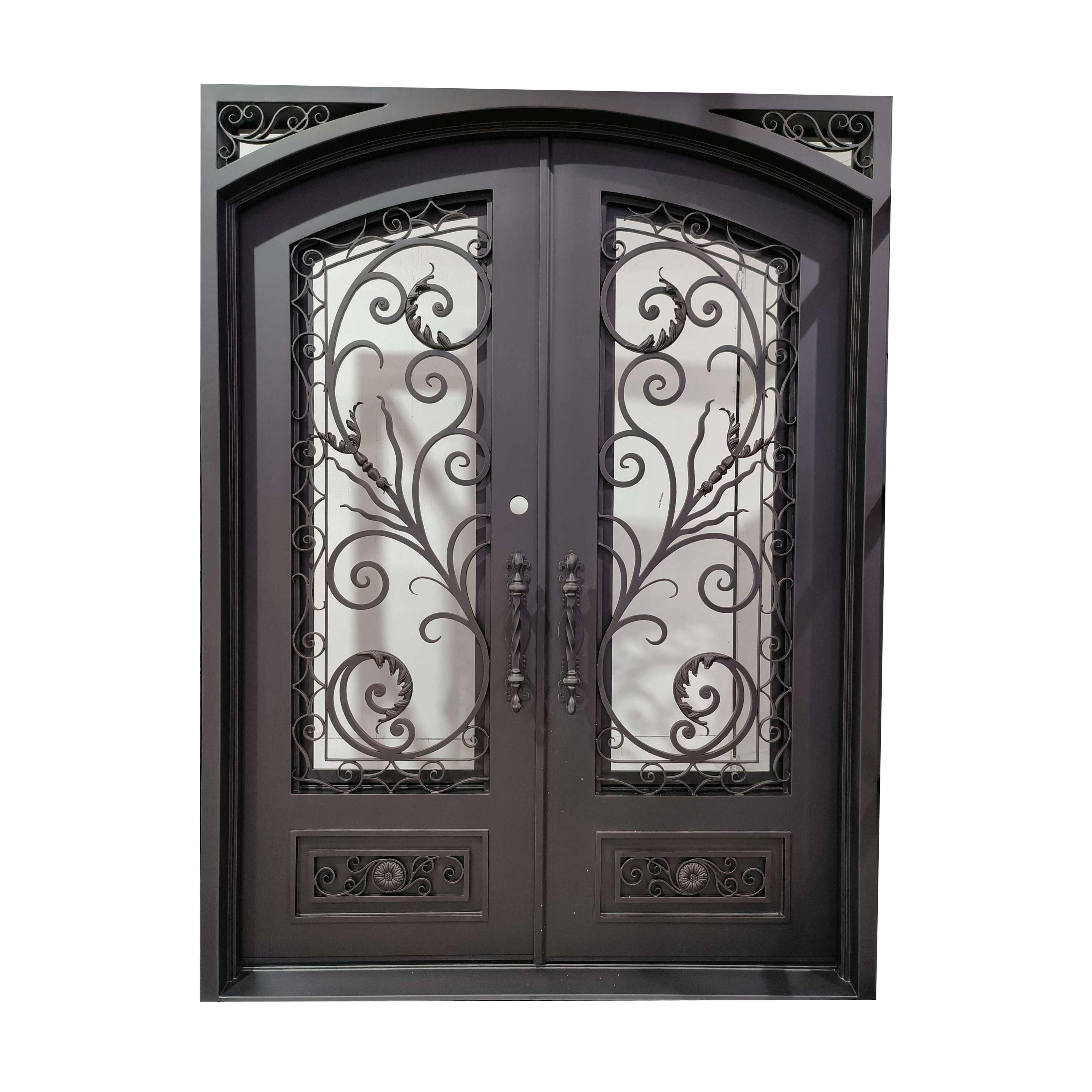 Cheap Modern Internal Room Fancy Metal Gate Doors Designs Interior Double Leaf Decorative Glass Wrought Iron Front Entry Door