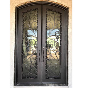 Modern fancy exterior double swing wrought iron french doors for homes