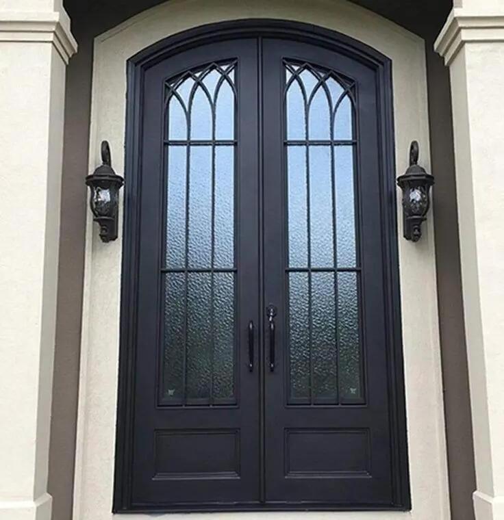 American Wrought Iron Entry Double Door Modern Screen Main Entry Rod House Storm Security Black Single Double