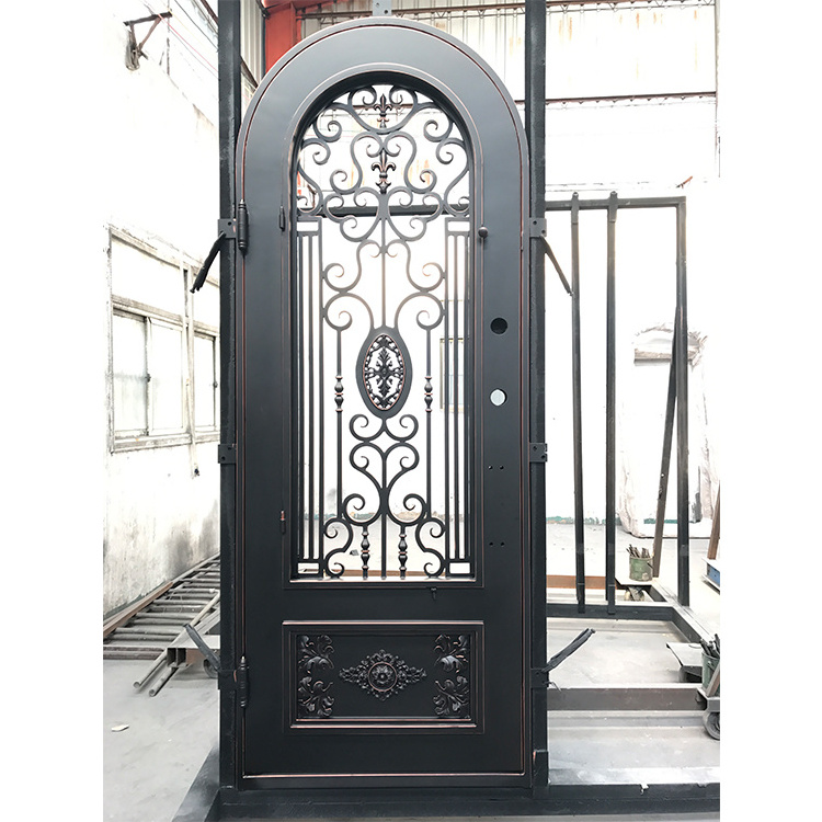 non-smart Antique metal Material Lock Hardware Exterior Villa Single Wrought Iron Entry Door Modern Design