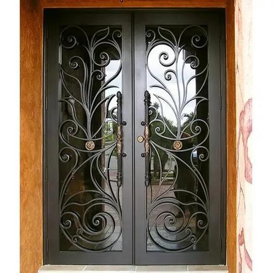 American Wrought Iron Entry Double Door Modern Screen Main Entry Rod House Storm Security Black Single Double