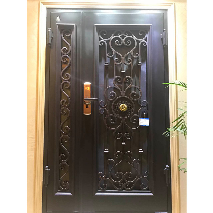 Classical ornamental flat top security iron single entry doors made in China