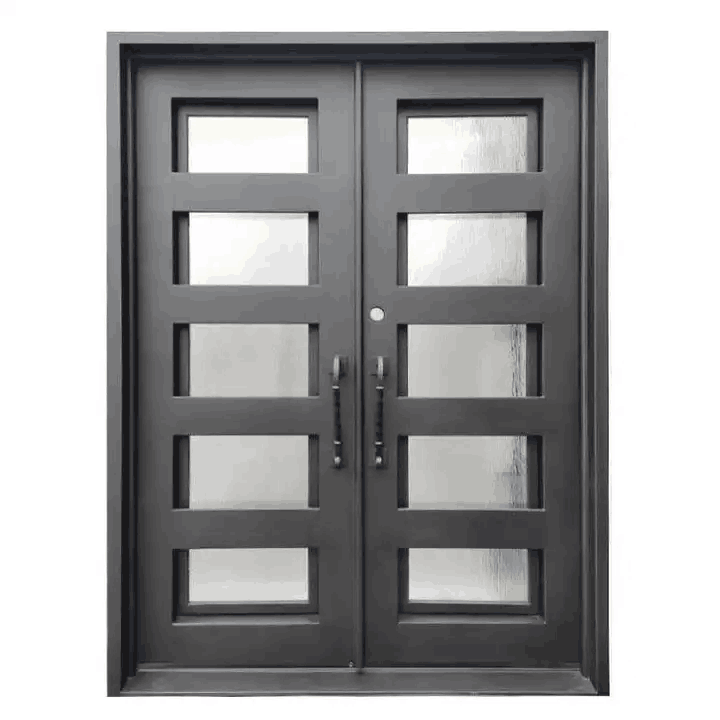 Exterior Metal Double Door Design Luxury Modern American French Style Black Wrought Iron Storm Security Front Entry Doors