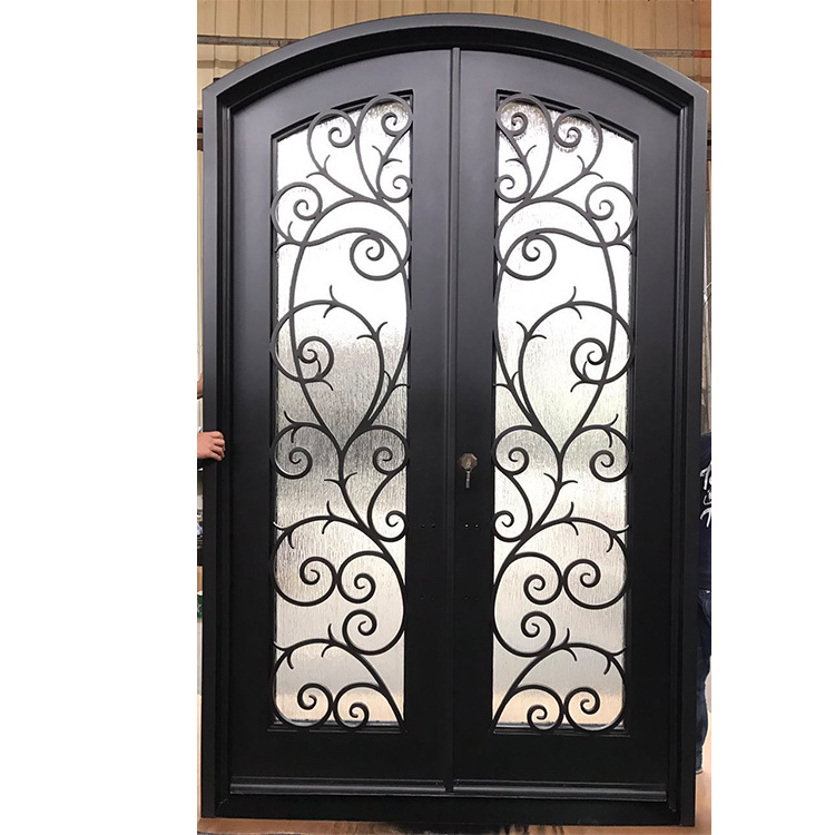 Modern fancy exterior double swing wrought iron french doors for homes