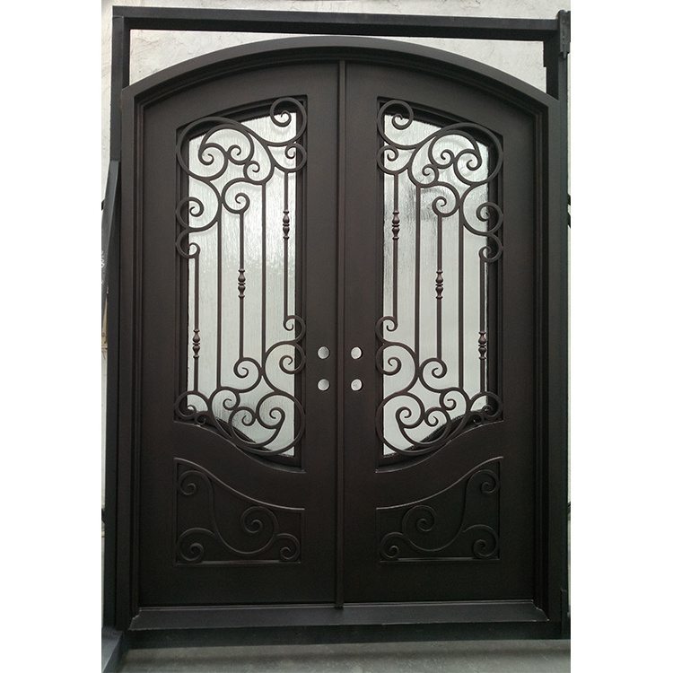 Modern fancy exterior double swing wrought iron french doors for homes