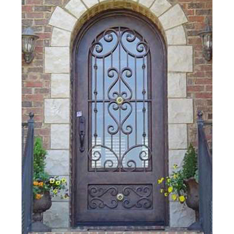 non-smart Antique metal Material Lock Hardware Exterior Villa Single Wrought Iron Entry Door Modern Design