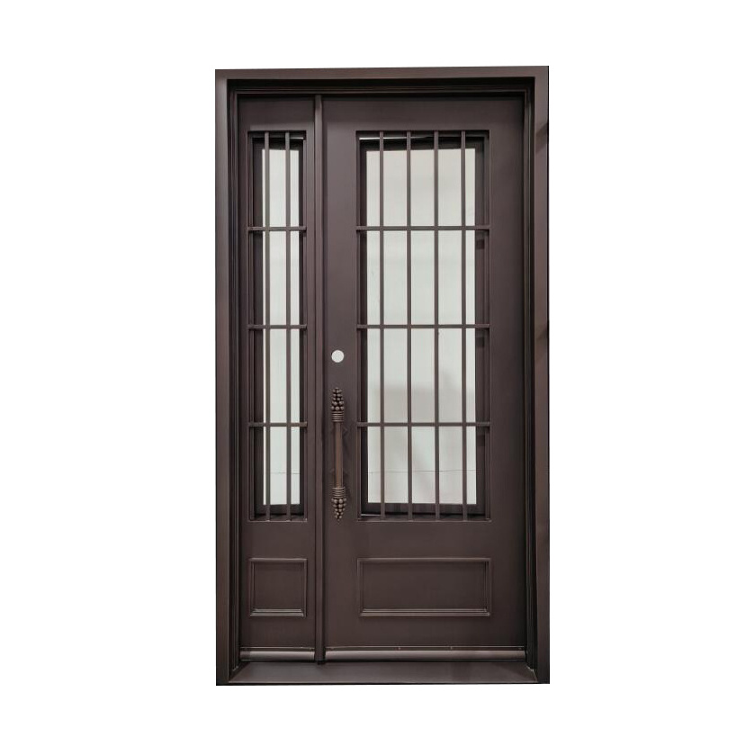 Security Exterior Iron Entry Swing Professional Modern Wrought used Commercial Steel Doors with Glass