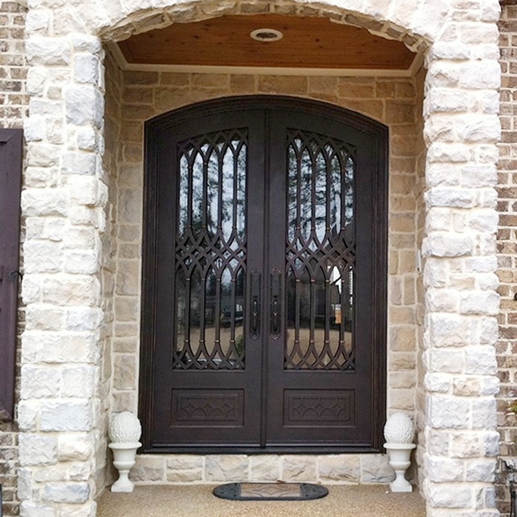 Simple fancy exterior front wrought iron security double door designs for house