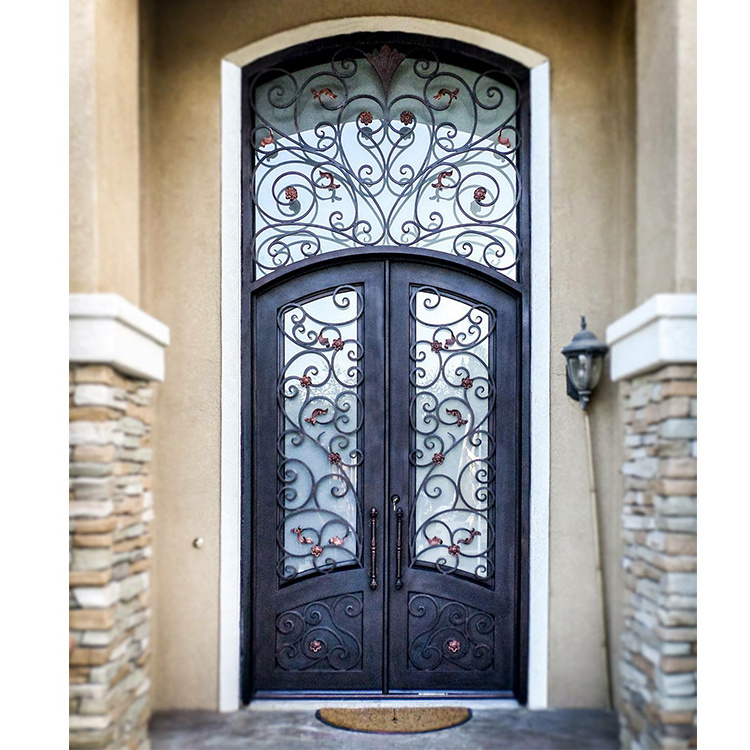 Modern fancy exterior double swing wrought iron french doors for homes