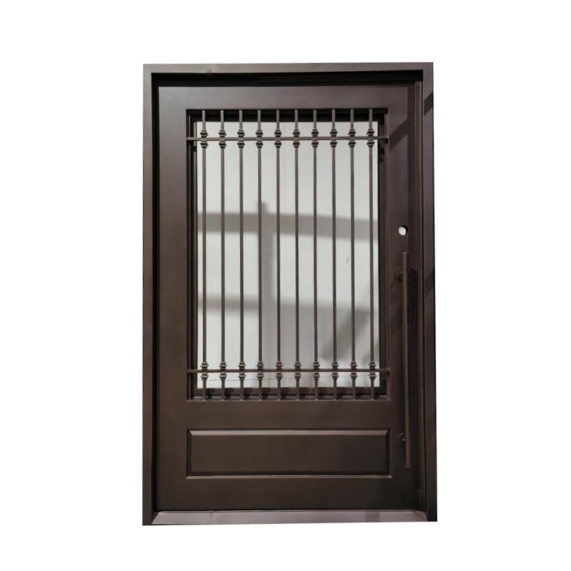 Security Exterior Iron Entry Swing Professional Modern Wrought used Commercial Steel Doors with Glass