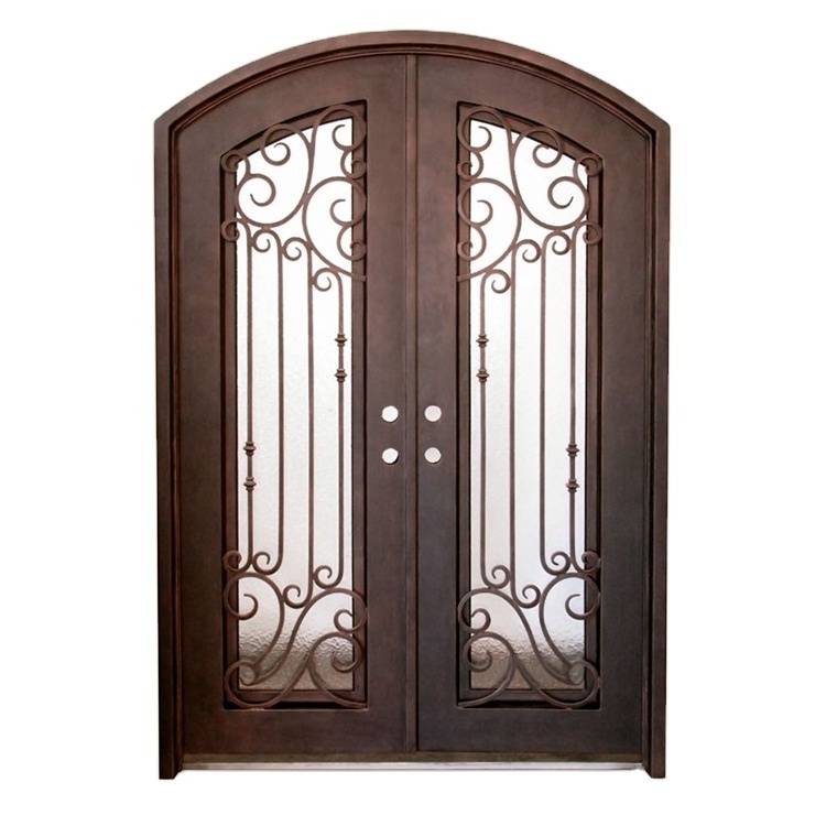 Simple fancy exterior front wrought iron security double door designs for house