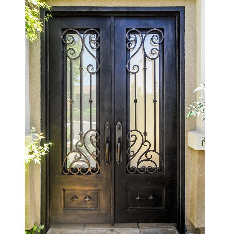 Wholesale prices double entry wrought iron glass door panels