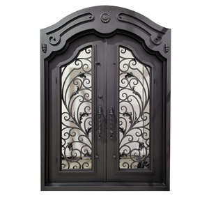 Cheap Modern Internal Room Fancy Metal Gate Doors Designs Interior Double Leaf Decorative Glass Wrought Iron Front Entry Door