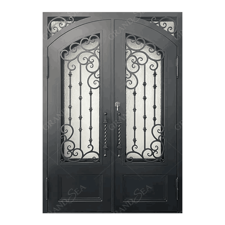 American Wrought Iron Entry Double Door Modern Screen Main Entry Rod House Storm Security Black Single Double