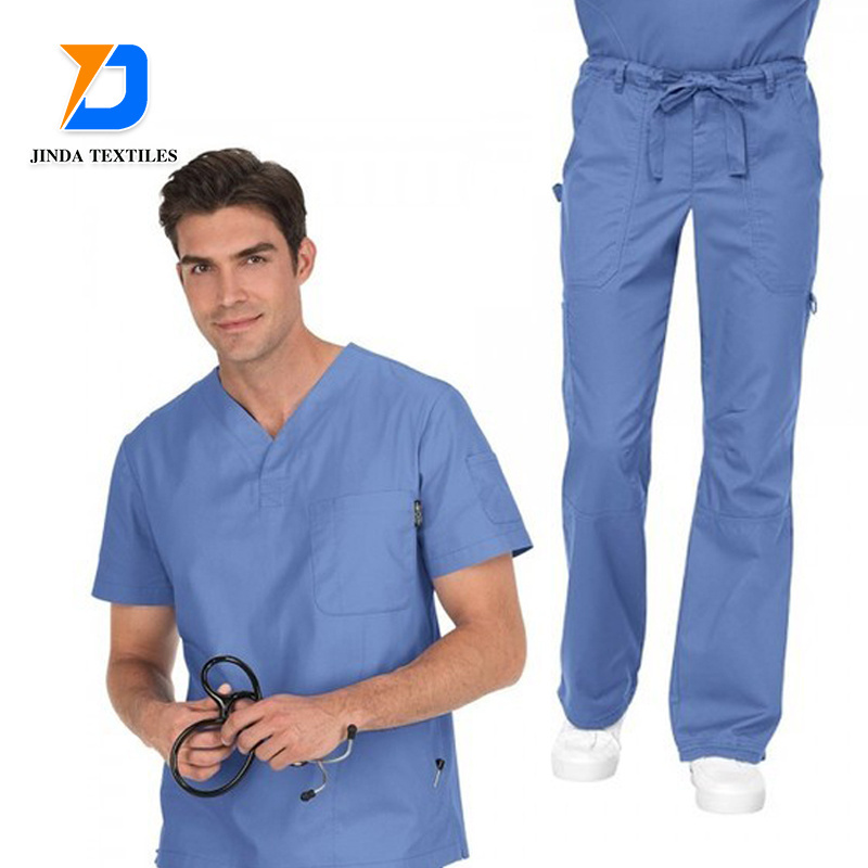 Jinda  spandex cotton twill 65% cotton 35% polyester blue  medical scrubs fabric