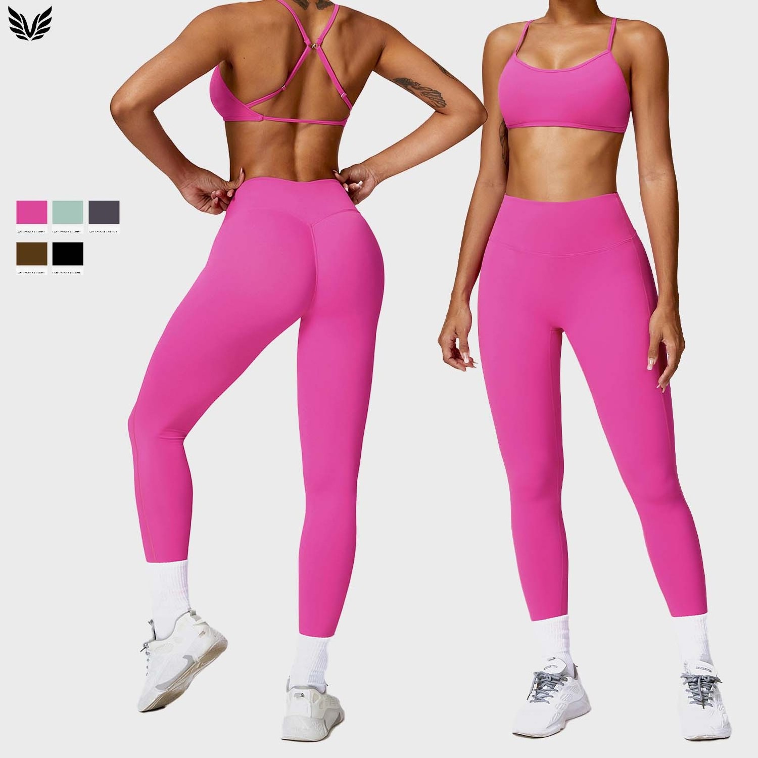 Custom Logo Gym Wear Running High Impact Supportive Cross Strap Back Two Piece Workout Sexy Women Sports Bra And Legging Sets